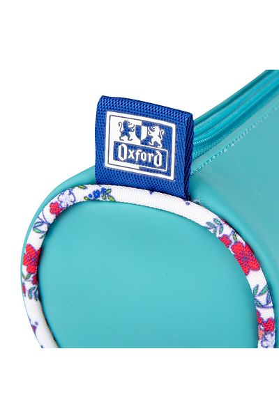 Oxford Floral Pastel Pencil Case, Round Pouch Type, Color Turquoise, Dimensions 22x7.5x7.5 cm