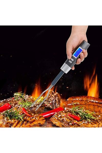 PROCART Termometru digital pentru carne, sondă furculiță cu funcție dublă, 6 tipuri de carne, 4 niveluri de gătire, afișaj LED