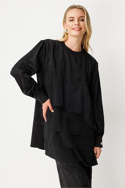 Ghisa Chiffon Fabric Mixed Suit Black
