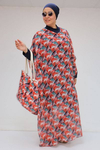 Eslina 1719 Large Size Pareo - Leaf Pattern Orange