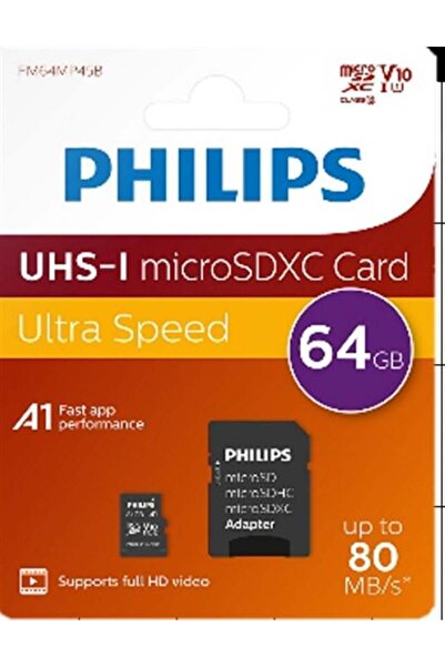 Philips Fm64Mp45B/00 64Gb Class10 Uhs-I U1 Micro Sdxc Memory Card with Tf Ada...