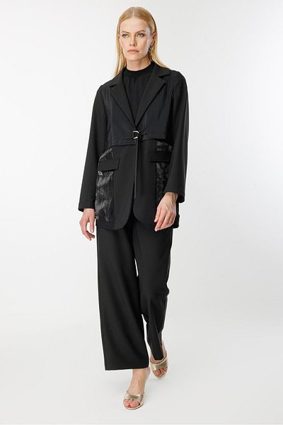 Ghisa Windbreaker Detailed Suit Black Pinstripe