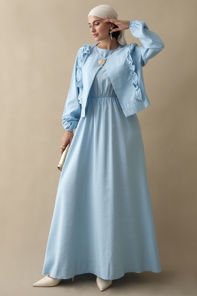 InStyle Rochie Modal Baby Blue Gilet cu jachetă cu volane