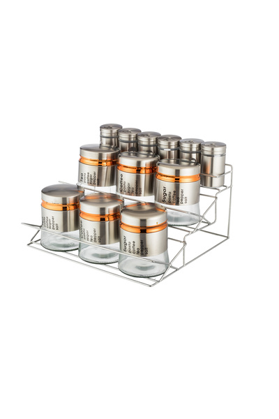Abareek Al Safa 13-piece stainless steel glass spice jar set