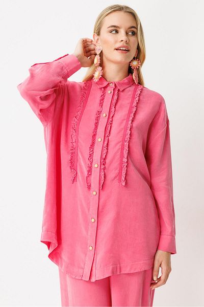 Ghisa Ruffle Detailed Suit Fuchia