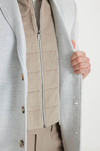 ALTINYILDIZ CLASSICS Erkek Gri Standart Fit Normal Kesim Mono Yaka Kapak Cepli Kaşe Kaban