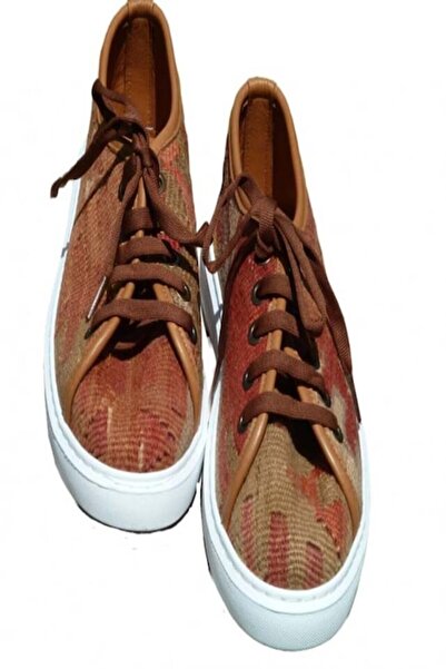 Anatolia Pantofi Kaan piele si material textil, cusuti si brodati manual, Maro multicolor, 40