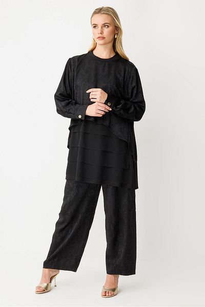 Ghisa Chiffon Fabric Mixed Suit Black