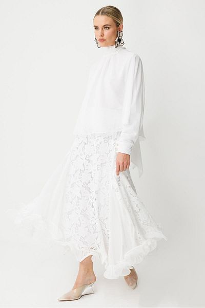 Ghisa Lace Chiffon Suit Ecru