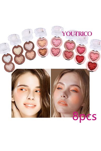 Youtrico 8pcs Blush&Eyeshadow&Body Highlights,Bicolor Fine flash