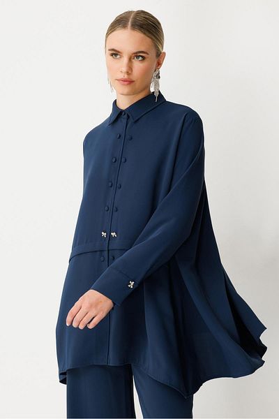 Ghisa Button Detailed Suit Dark Blue