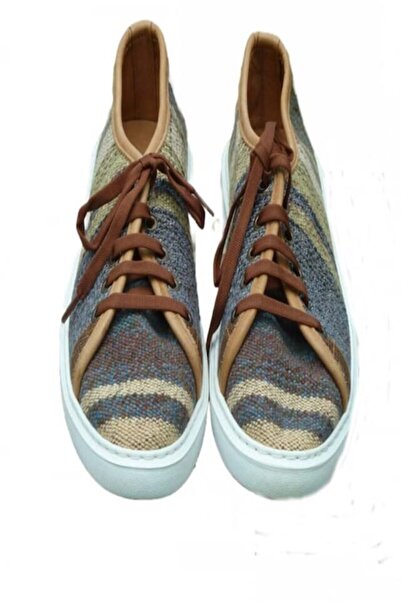 Anatolia Kaan Shoes Leather and Textile, Hand-sewn and Embroidered, Gray Multicolor, Size 44