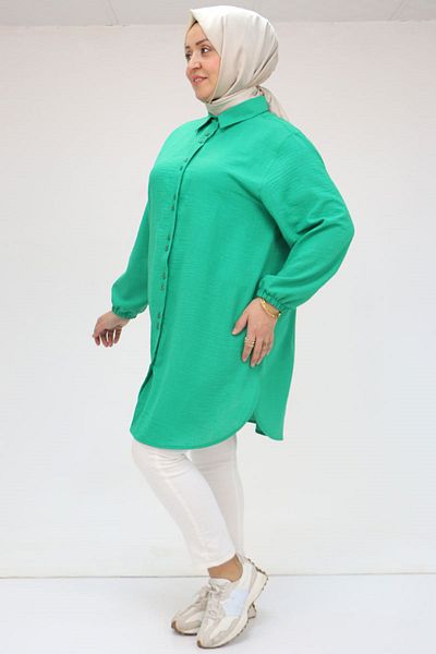 Eslina 58030 Large Size Men's Collared Linen Shirt Tunic - Beneton