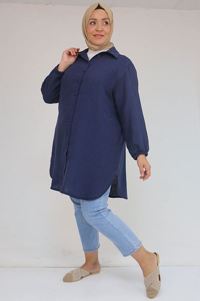 Eslina 58096 Large Size Men's Collar Buttoned Tunic - Navy Blue