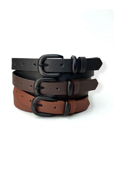 Gesa Men's Thin Matte Buckle Old Money 3 Set Belt 2.5 cm