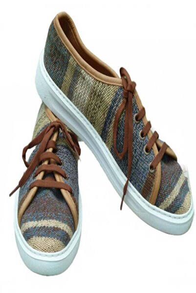 Anatolia Kaan Shoes Leather and Textile, Hand-sewn and Embroidered, Gray Multicolor, Size 44