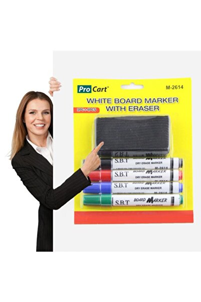 PROCART Set of 4 markers and sponge for magnetic board, quick drying, 3 mm tip,