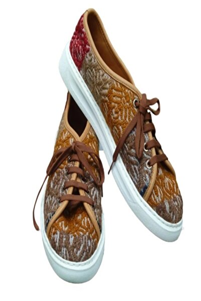 Anatolia Pantofi Kaan piele si material textil, cusuti si brodati manual, Maro, 43