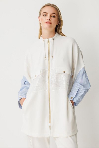 Ghisa Sequin Fabric Mixed Suit Pinstripe Sequined Ecru