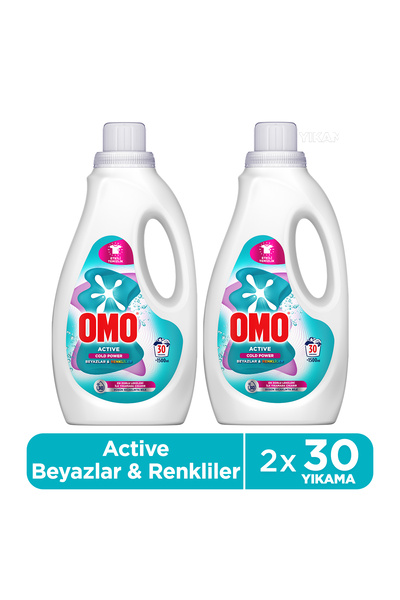 Omo Active Cold Power Beyazlar ve Renkliler için Sıvı Deterjan 1500 ml x2