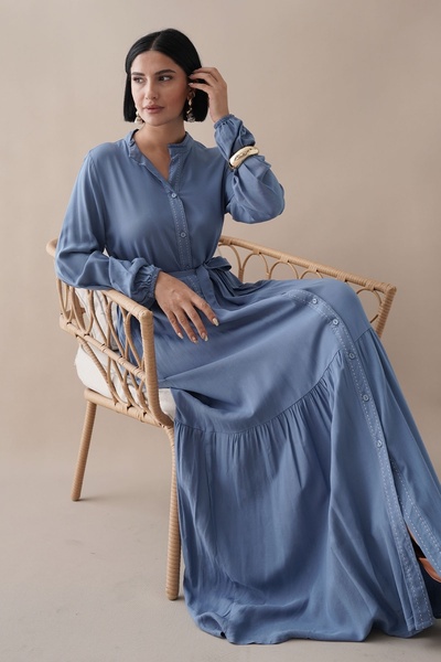 InStyle Önü Puntolu Viskon İndigo Elbise