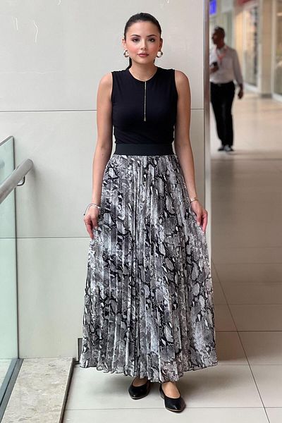 sentez giyim Synthesis Patterned Pleated Skirt