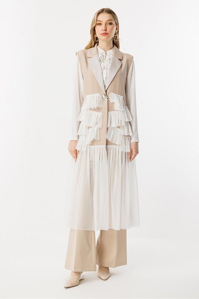 Ghisa Tutu Fabric Mixed Vest Beige Striped