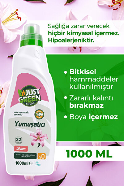 Just Green Organic Bitkisel Çamaşır Yumuşatıcı Lilyum Çiçeği - %100 Doğal Ve Ferahlatıcı Yumuşaklık (1000 ML) 32 Yıkama