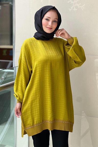 Ghisa Ribbed Houndstooth Patterned Jacquard Tunic