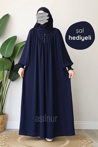 ASİLNUR Elif Ferace Shawl Gift Set Navy Blue