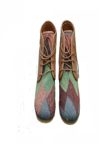 Anatolia Ghete barbati Lord, piele si material textil, cusute si brodate manual, Maro multicolor, 43