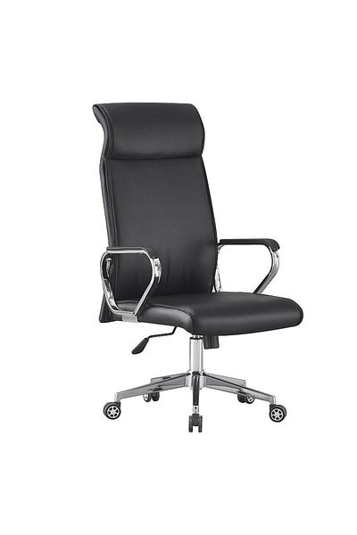 PROCART Ergonomic office chair, -leather, adjustable height, chrome steel base and handles, black