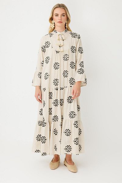 Ghisa Embroidered Linen Dress Black