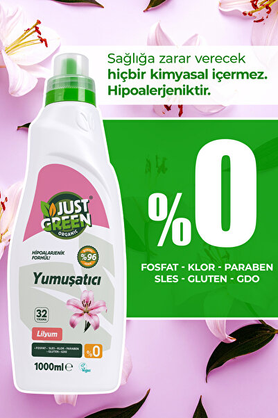 Just Green Organic Bitkisel Çamaşır Yumuşatıcı Lilyum Çiçeği - %100 Doğal Ve Ferahlatıcı Yumuşaklık (1000 ML) 32 Yıkama