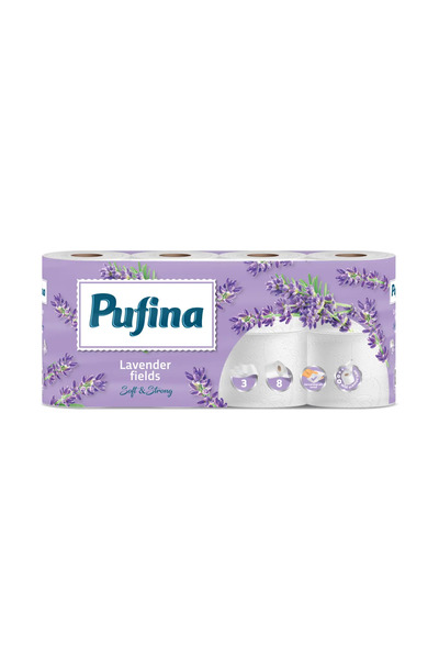 PUFINA Hartie igienica parfumata, Lux Campuri de lavanda, 3straturi, 8 role