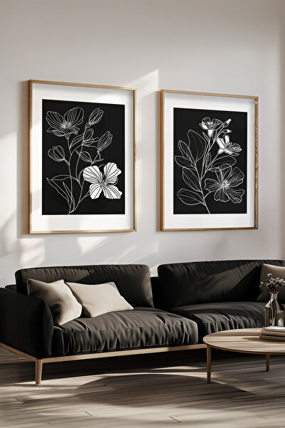 STARYUNA Tablou modern cu flori, set de 2 tablouri cu rama din lemn Yuna160