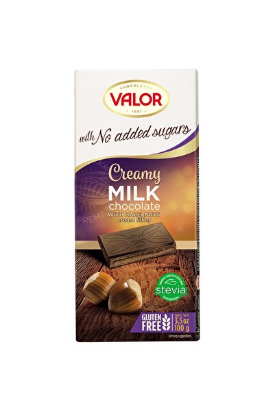 VALOR Ciocolata cu lapte si crema alune de padure fara zahar 100g