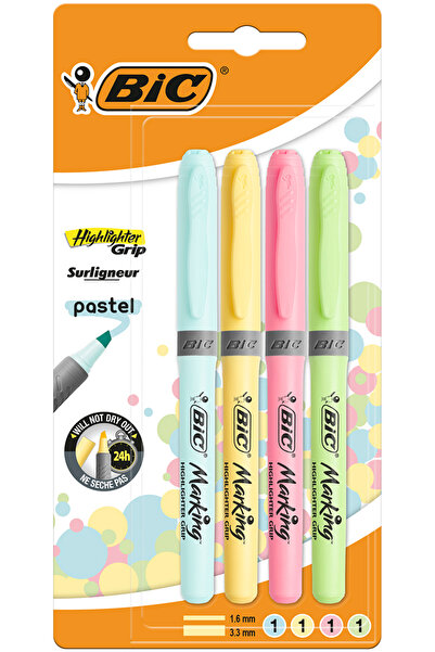 Bic Set markere evidentiatoare Brite Liner Grip Pastel BIC, 4 bucati, Multicolor