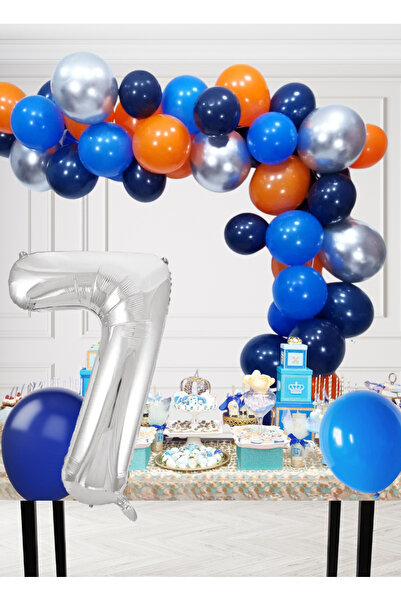 tedaks مجموعة عيد ميلاد بموضوع كوني لعمر 7 سنوات بالونات زرقاء وبرتقالية فضية...