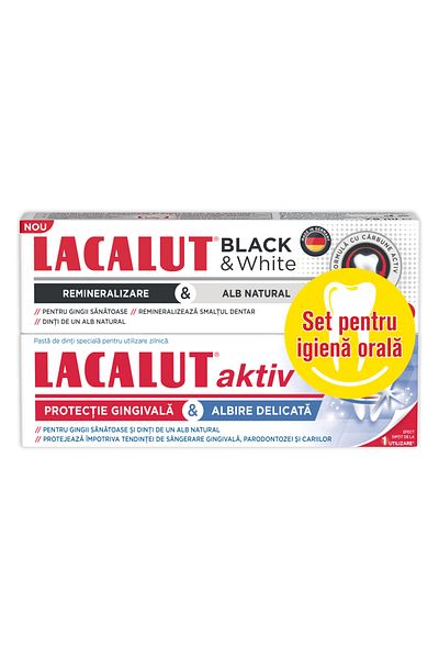 lacalut Set igiena orala (Lacalut Black&White 75 ml + Aktiv Whitening 75 ml)