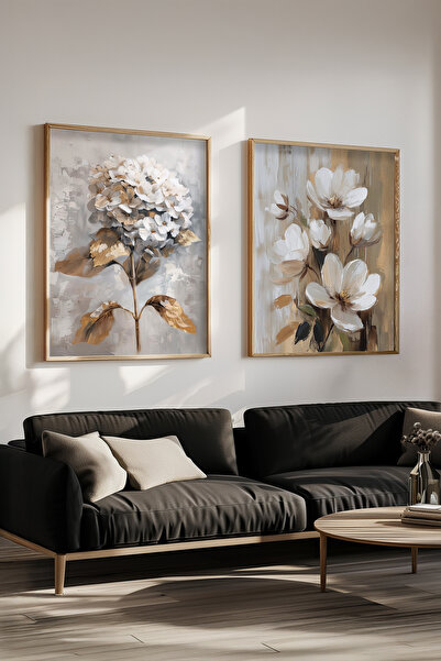 STARYUNA Pictură cu efect de pictură în ulei, set de 2 picturi cu rame din lemn Yuna161