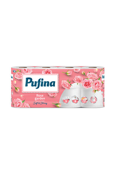 PUFINA Hartie igienica Trandafiri 3 straturi 8 role