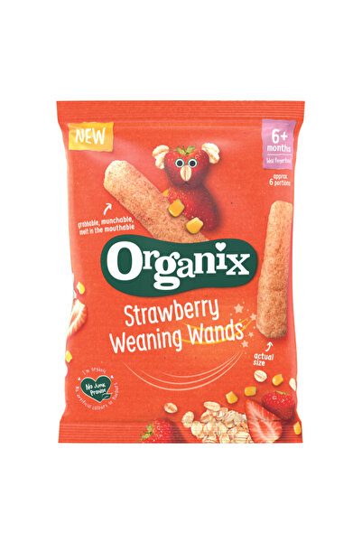 Organix Baghete Bio din porumb si ovaz cu capsuni, 25 g, + 6 luni