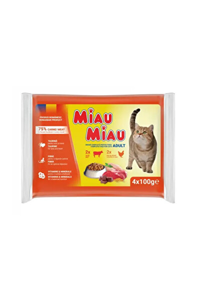 MIAU MIAU Pachet cu hrana umeda pentru pisici Miau Miau Mixt cu vita & pui si...