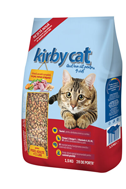 kirby Hrana uscata pentru pisici adulte Kirby, cu pui, curcan si legume, 1.5kg