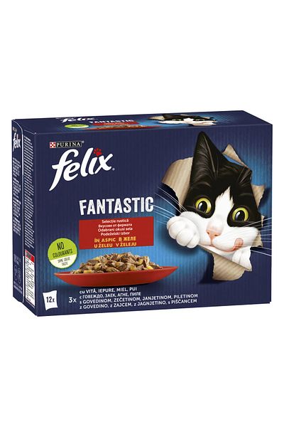 FELIX Wet cat food, Fantastic with chicken/beef/rabbit/lamb, in aspic, mixed pack, 12x85g