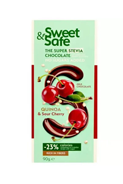 Sweet&Safe Ciocolata lapte cu quinoa si visine indulcitor Stevia Sweet and Safe, 90g