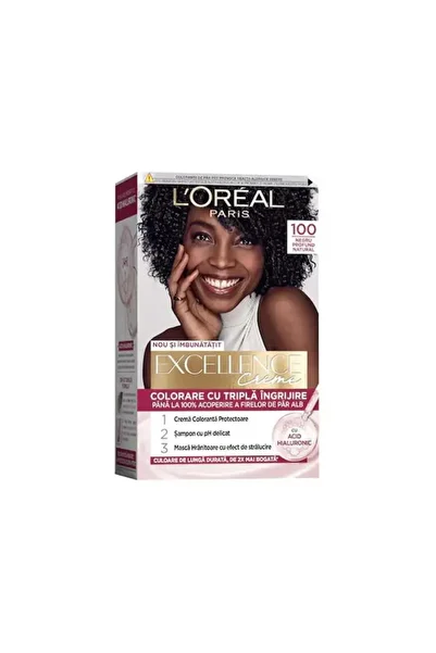 L'Oreal Paris Vopsea de par permanenta, L'Oreal Paris Excellence, 100 Negru Profund , 182 ml