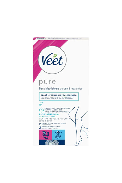 Veet Pure depilatory wax strips for legs, 20 strips