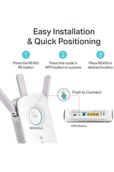 TP-LINK AC1750 RE450 Wi‑Fi Extender – Dual‑Band White Wireless Booster